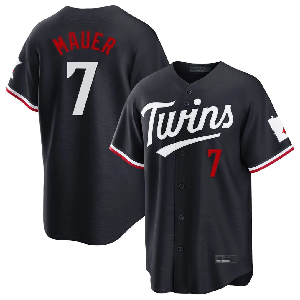 MATTH M.Twins #7 Joe Mauer Player Navy Home Game Stitched Jerseys