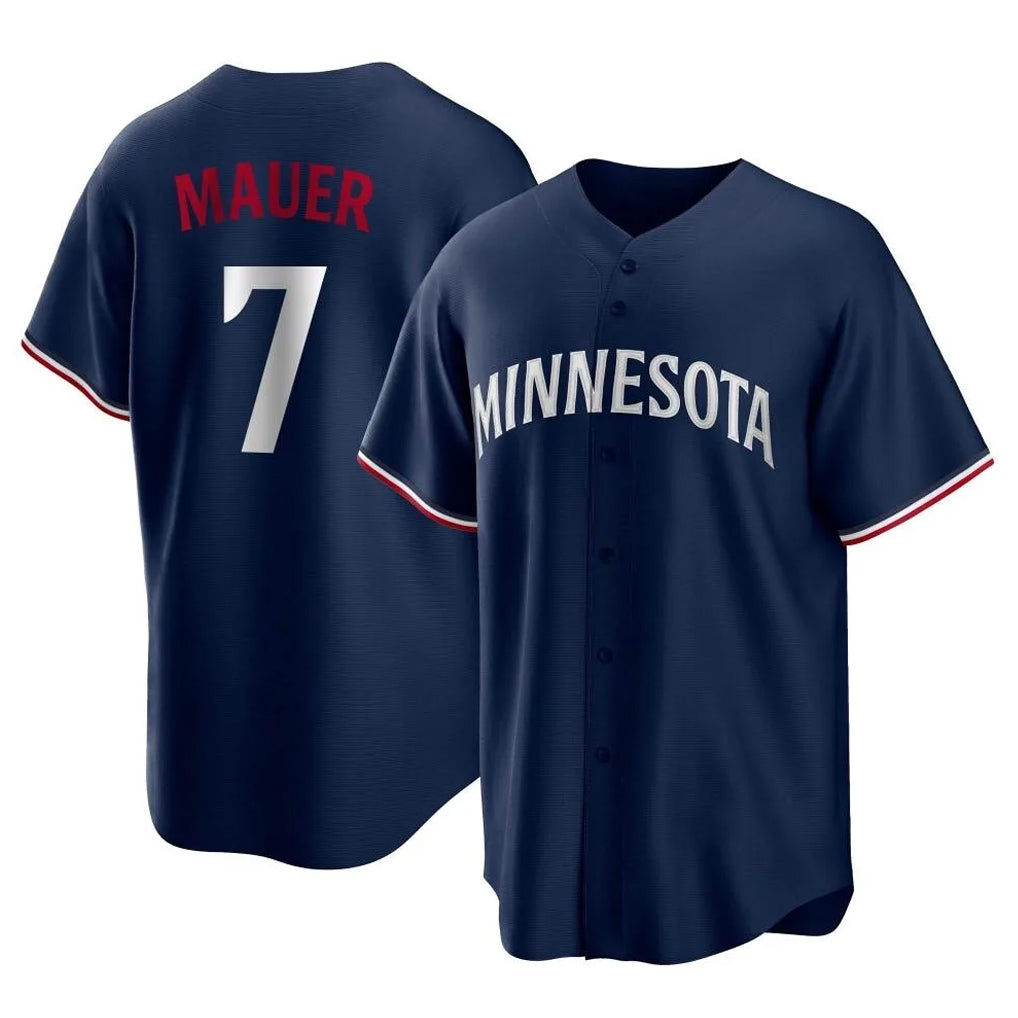 MATTH M.Twins #7 Joe Mauer Player Navy Replica Alternate Home Stitched Jerseys