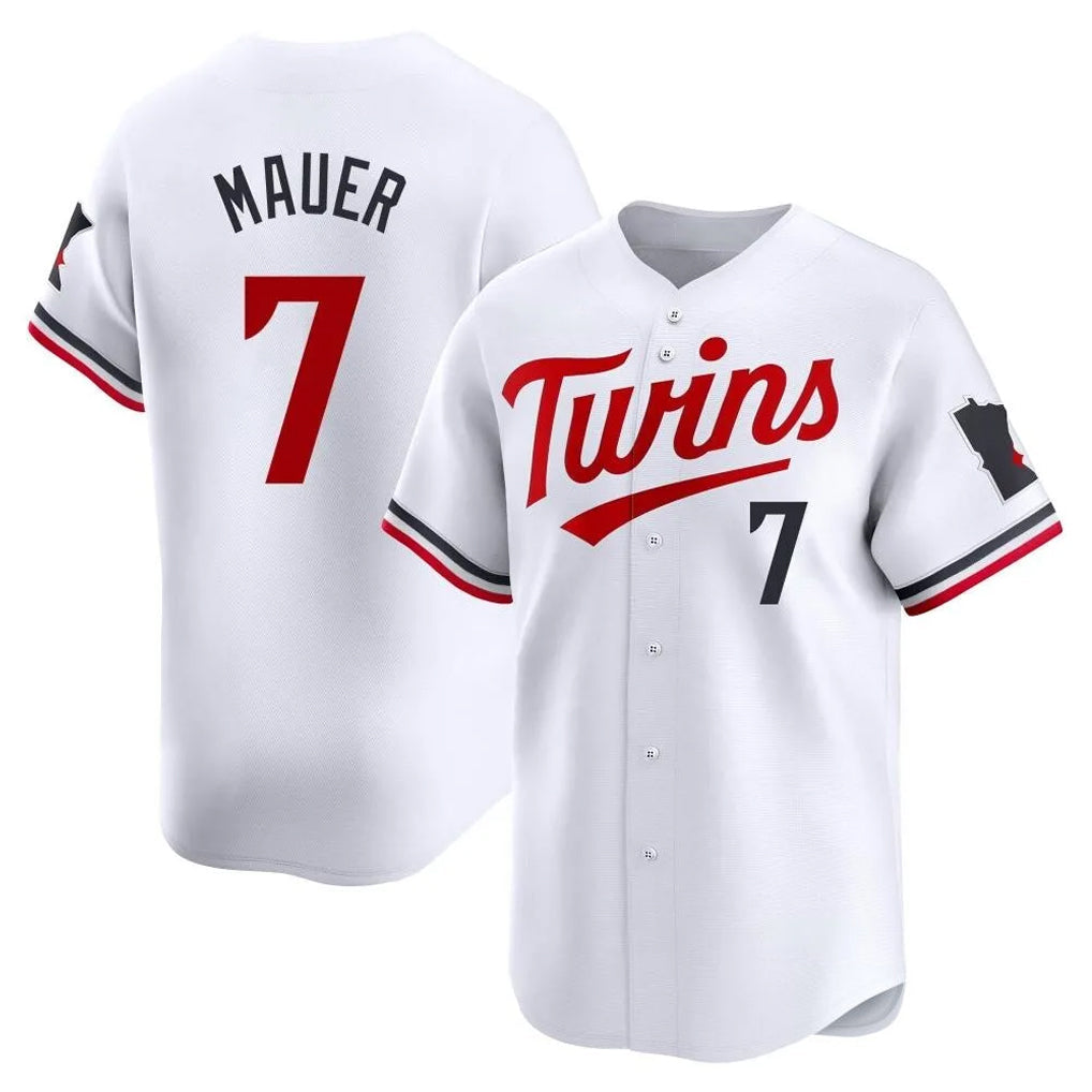 MATTH M.Twins #7 Joe Mauer Player White Home Limited Stitched Jerseys