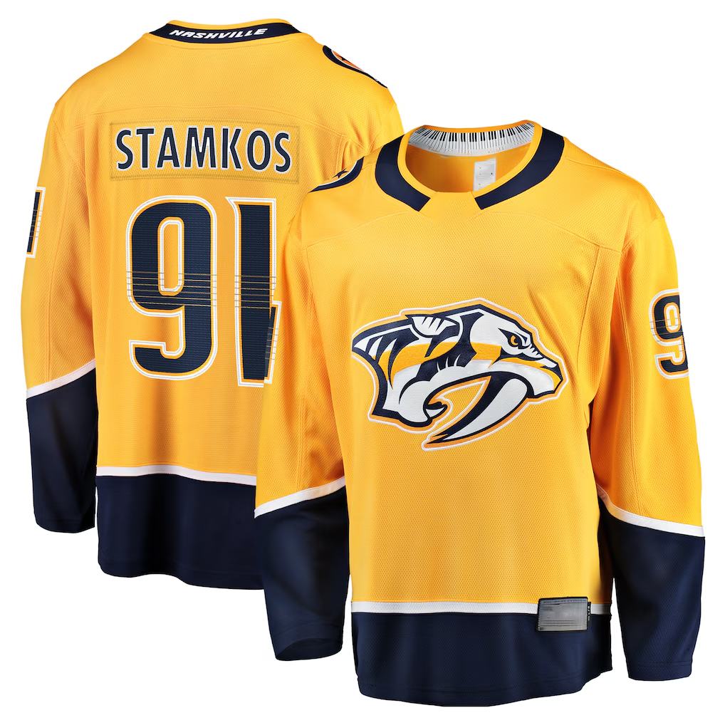 MATTH N.Predators #91 Steven Stamkos Gold Home Premier Breakaway Player Jerseys