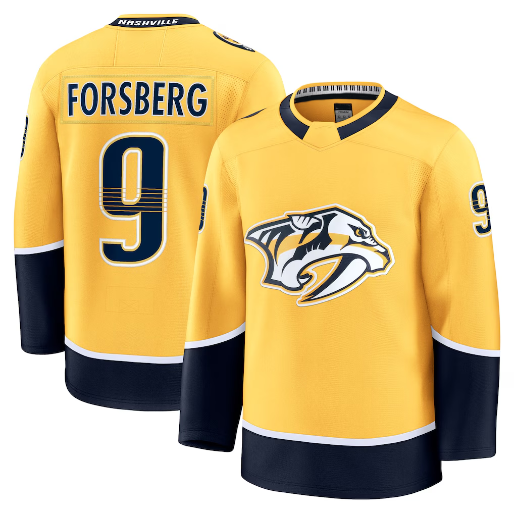 MATTH N.Predators #9 Filip Forsberg Gold Home Premium Jerseys