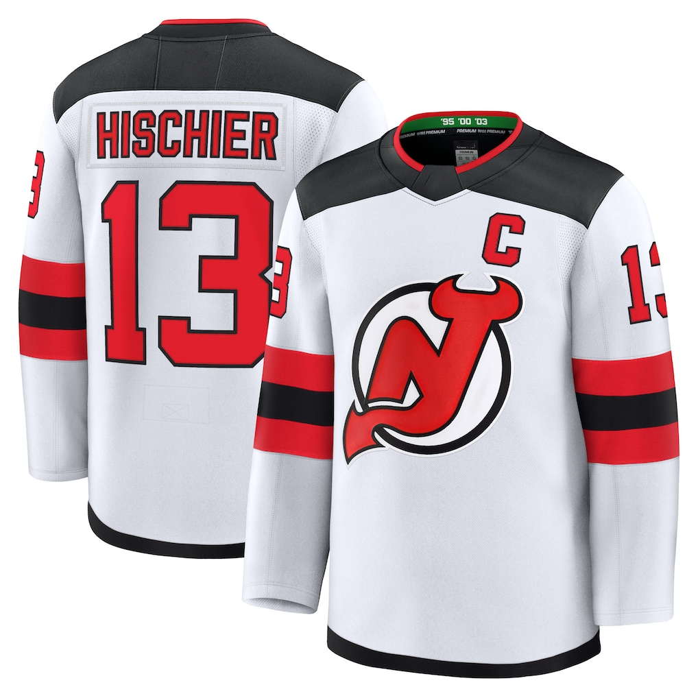 MATTH N.Jersey Devils #13 Nico Hischier White Away Premium Jerseys