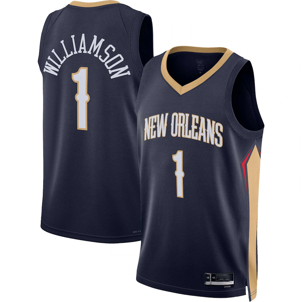 MATTH NO.Pelicans #1 Zion Williamson Navy Swingman Stitched Jerseys- Icon Edition