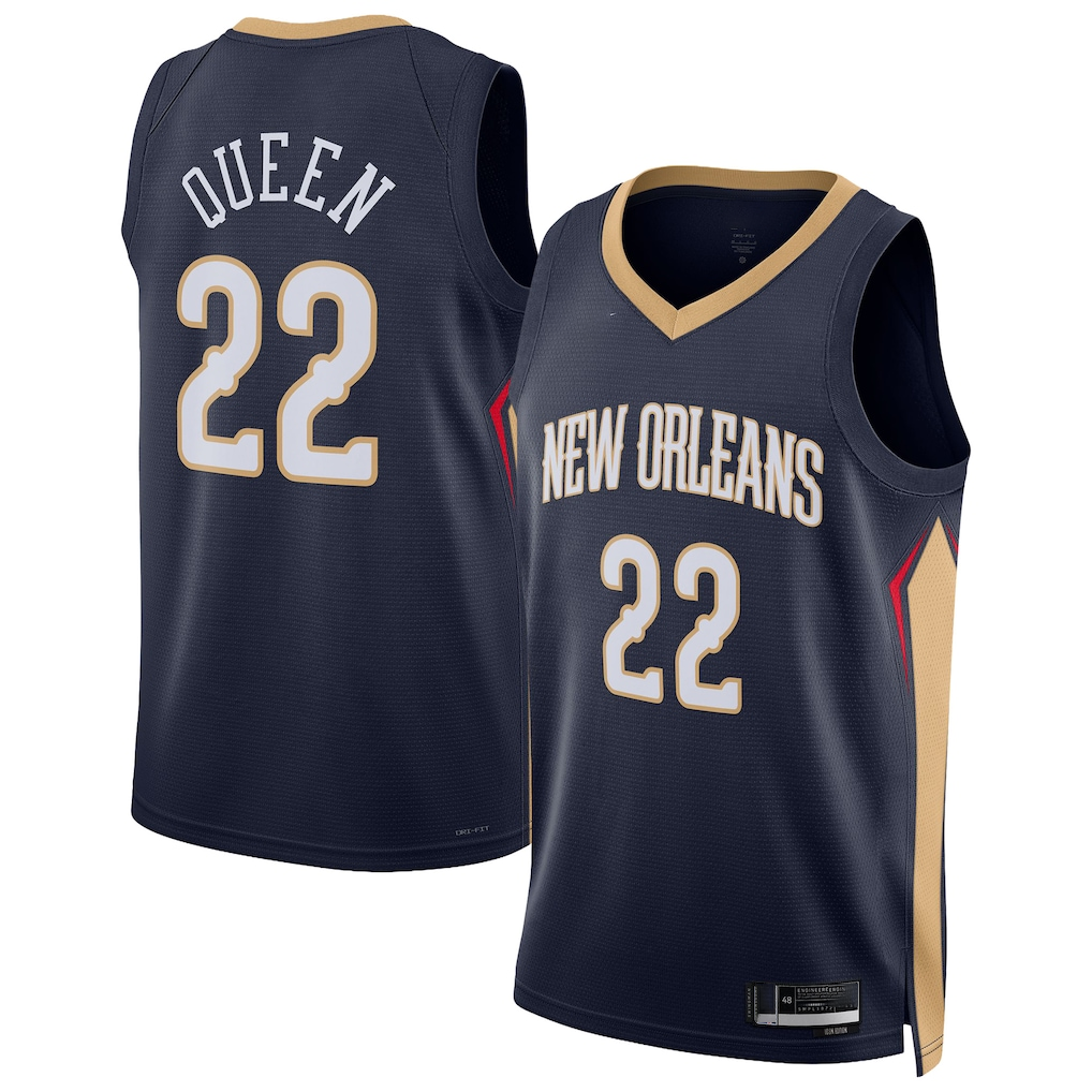 MATTH NO.Pelicans #22 Derik Queen Navy Swingman Stitched Jerseys- Icon Edition