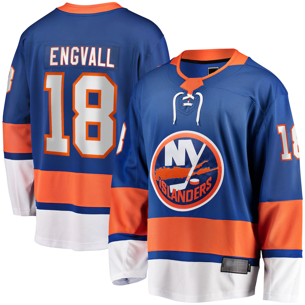 MATTH NY.Islanders #18 Pierre Engvall Blue Home Premier Breakaway Player Jerseys