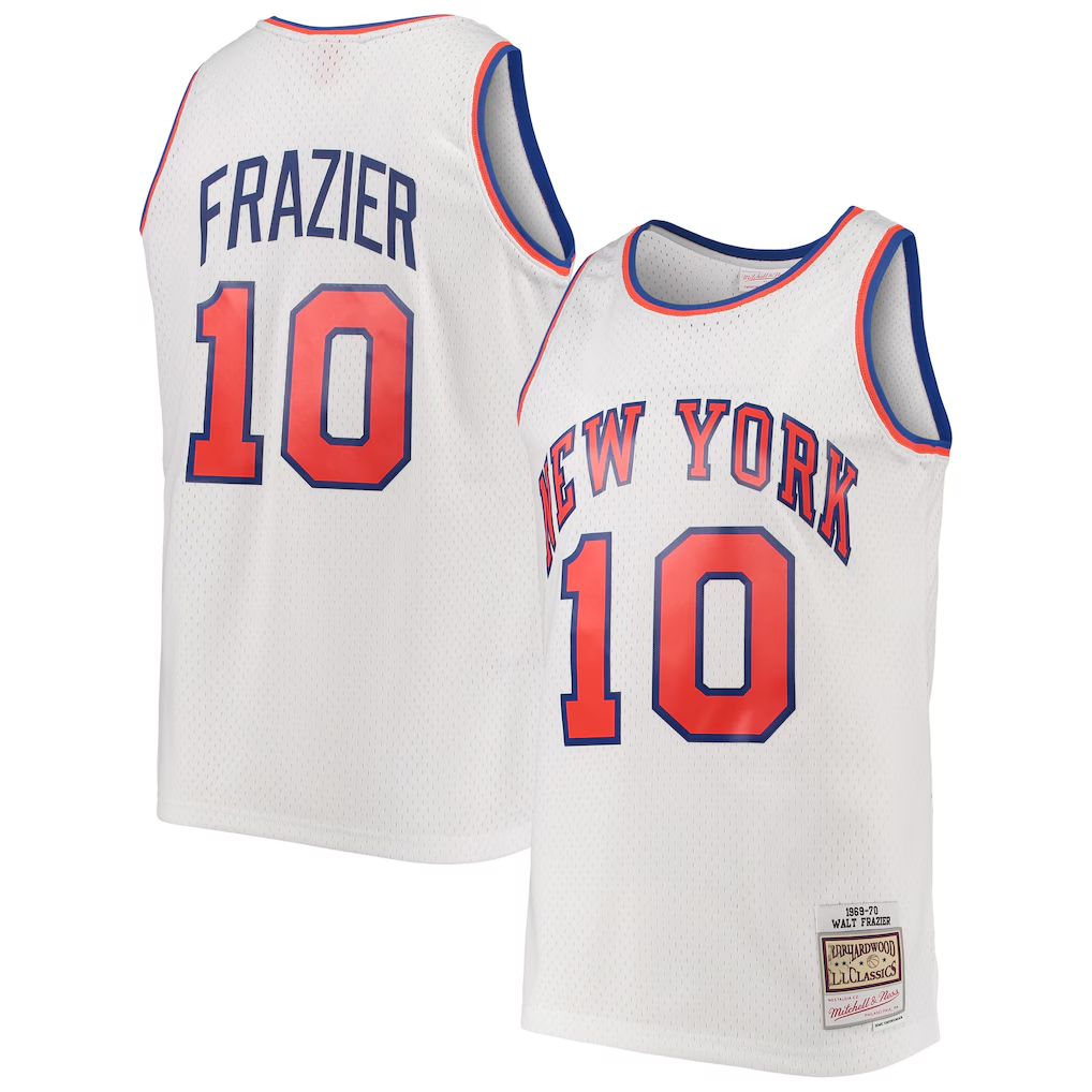 MATTH NY.Knicks #10 Walt Frazier Mitchell & Ness White Hardwood Classics Swingman Jerseys