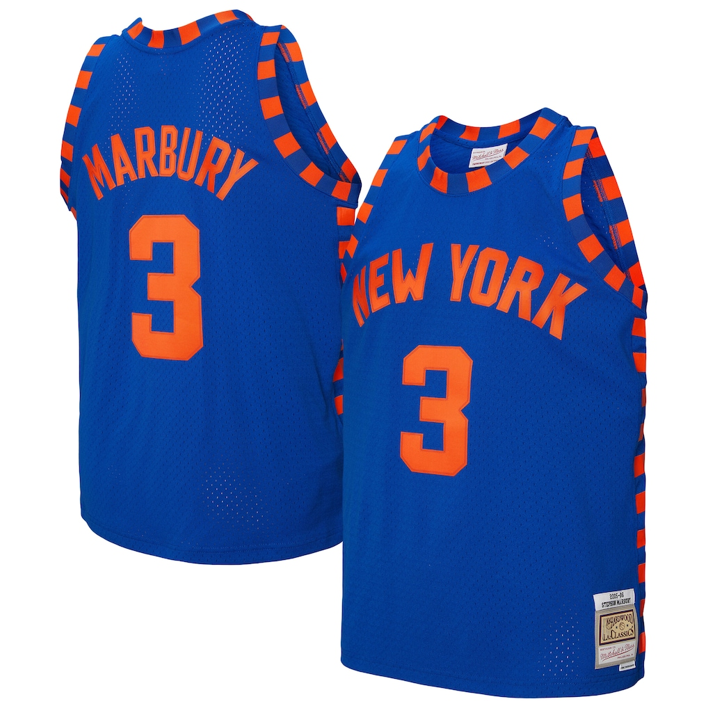 MATTH NY.Knicks #3 Stephon Marbury Mitchell & Ness Blue 200506 Hardwood Classics Swingman Jerseys