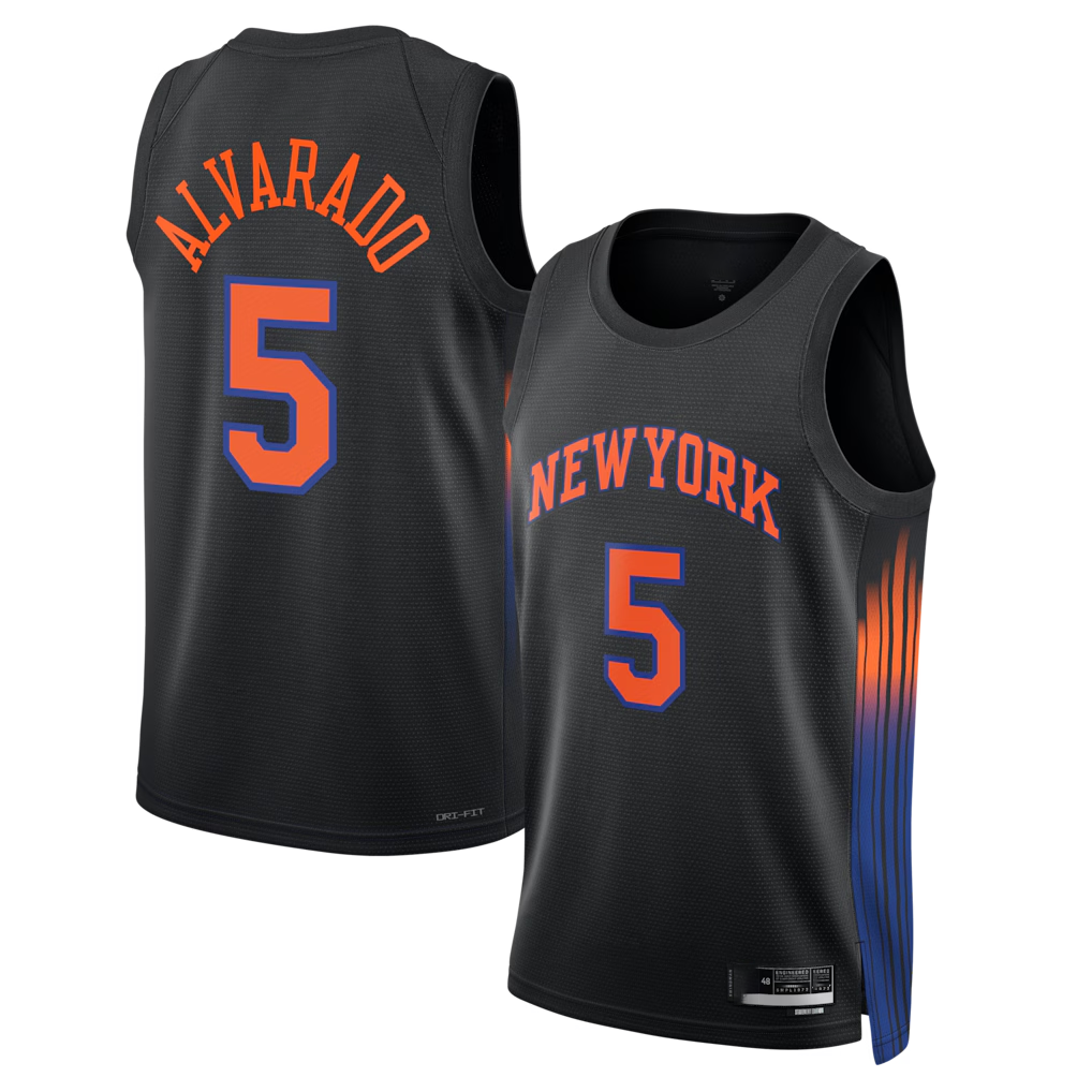 MATTH NY.Knicks #5 Jos¨¦ Alvarado Black Swingman Jerseys - Statement Edition