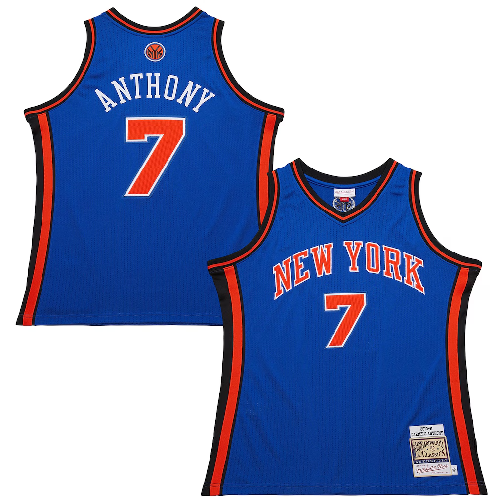MATTH NY.Knicks #7 Carmelo Anthony Mitchell & Ness Blue 201011 Hardwood Classics Authentic Jerseys