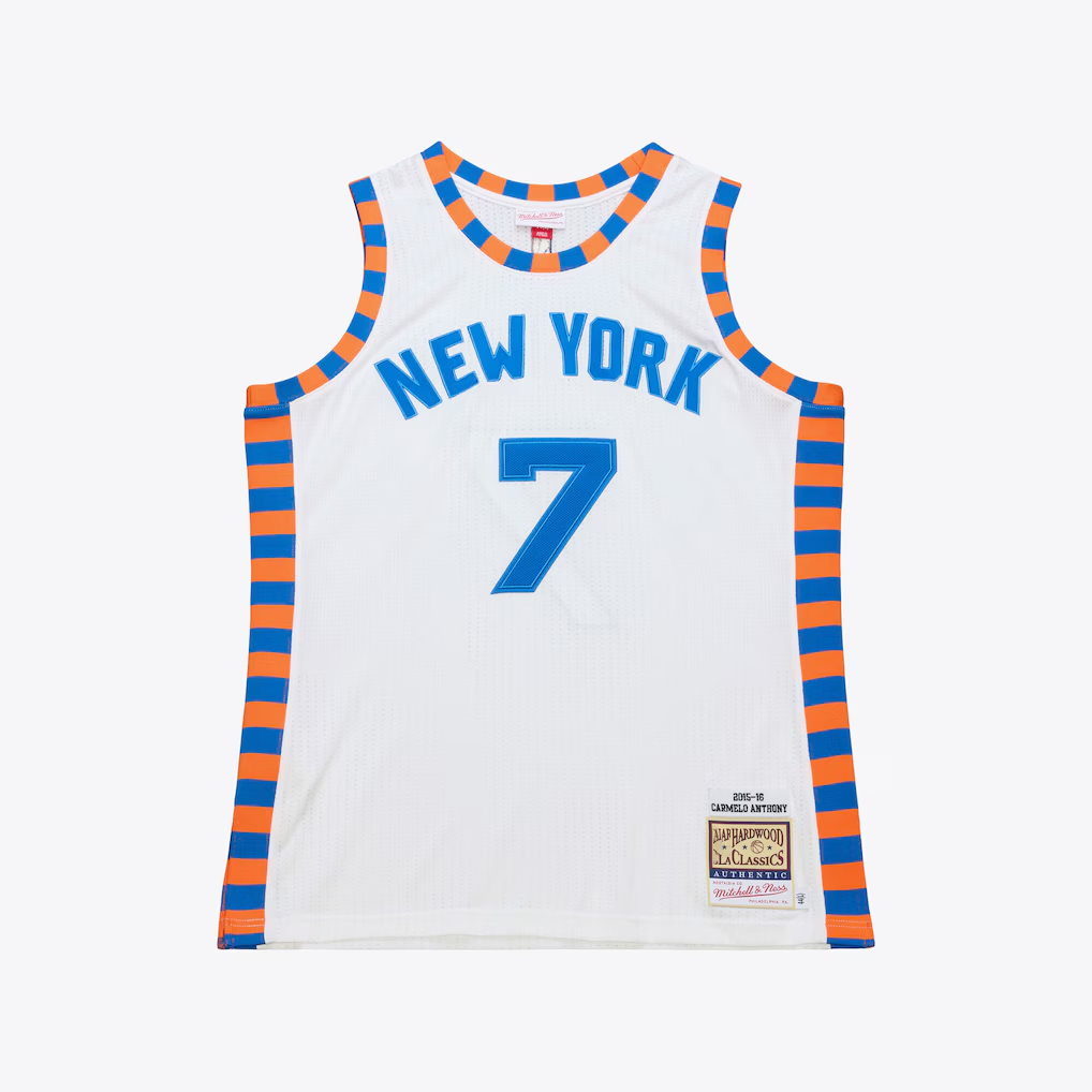 MATTH NY.Knicks #7 Carmelo Anthony Mitchell & Ness White 2015-16 Hardwood Classics Authentic Jerseys