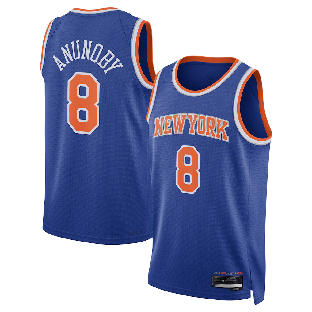 MATTH NY.Knicks #8 OG Anunoby Blue Swingman Jerseys - Icon Edition