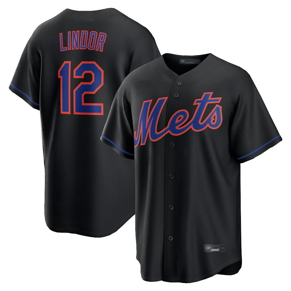 MATTH NY.Mets #12 Francisco Lindor Player Black Alternate Home Game Stitched Jerseys