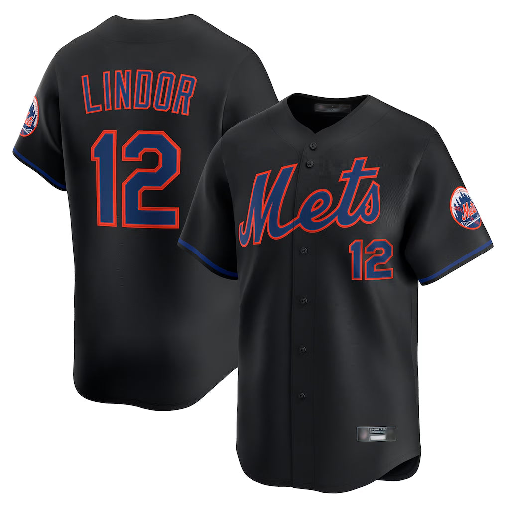 MATTH NY.Mets #12 Francisco Lindor Player Black Alternate Home Limited Stitched Jerseys
