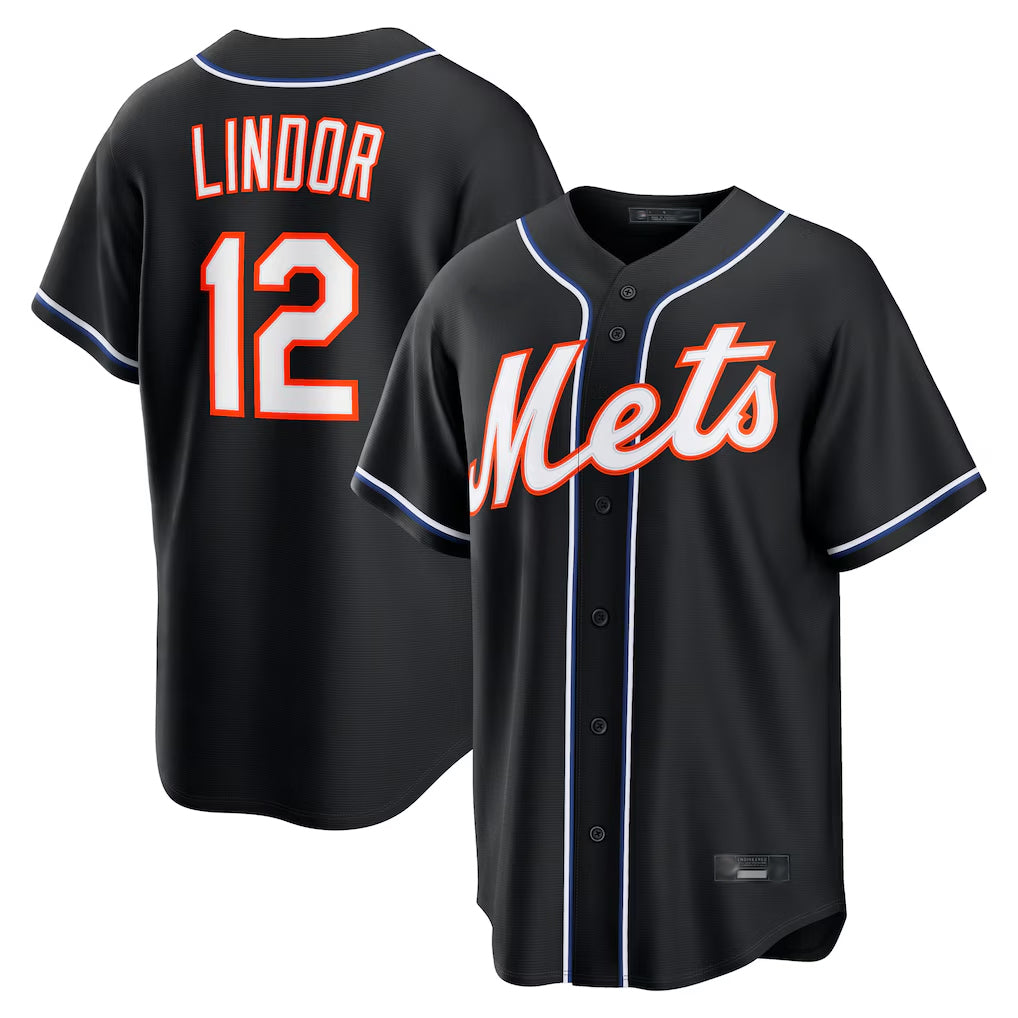 MATTH NY.Mets #12 Francisco Lindor Player Black Fashion Out Game Stitched Jerseys
