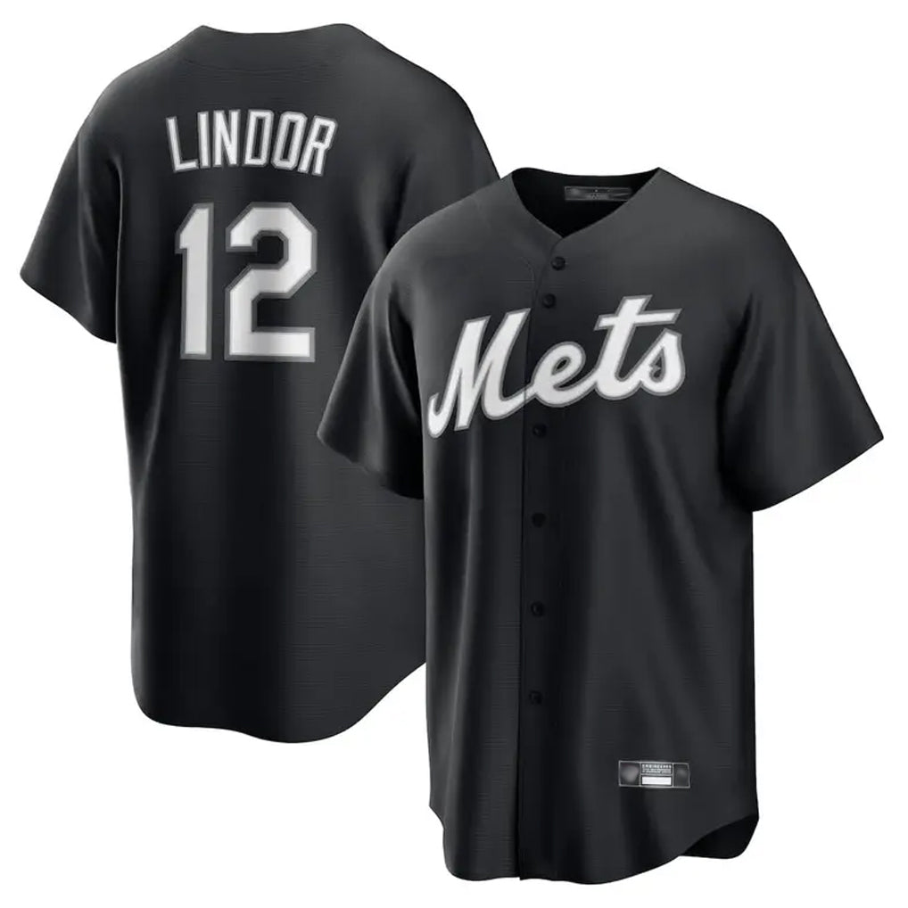 MATTH NY.Mets #12 Francisco Lindor Player Black Home Game Stitched Jerseys