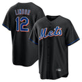 MATTH NY.Mets #12 Francisco Lindor Player Black Replica Home Game Stitched Jerseys