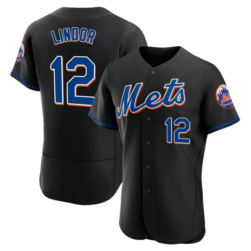 MATTH NY.Mets #12 Francisco Lindor Player Black Replica Home Limited Elite Stitched Jerseys
