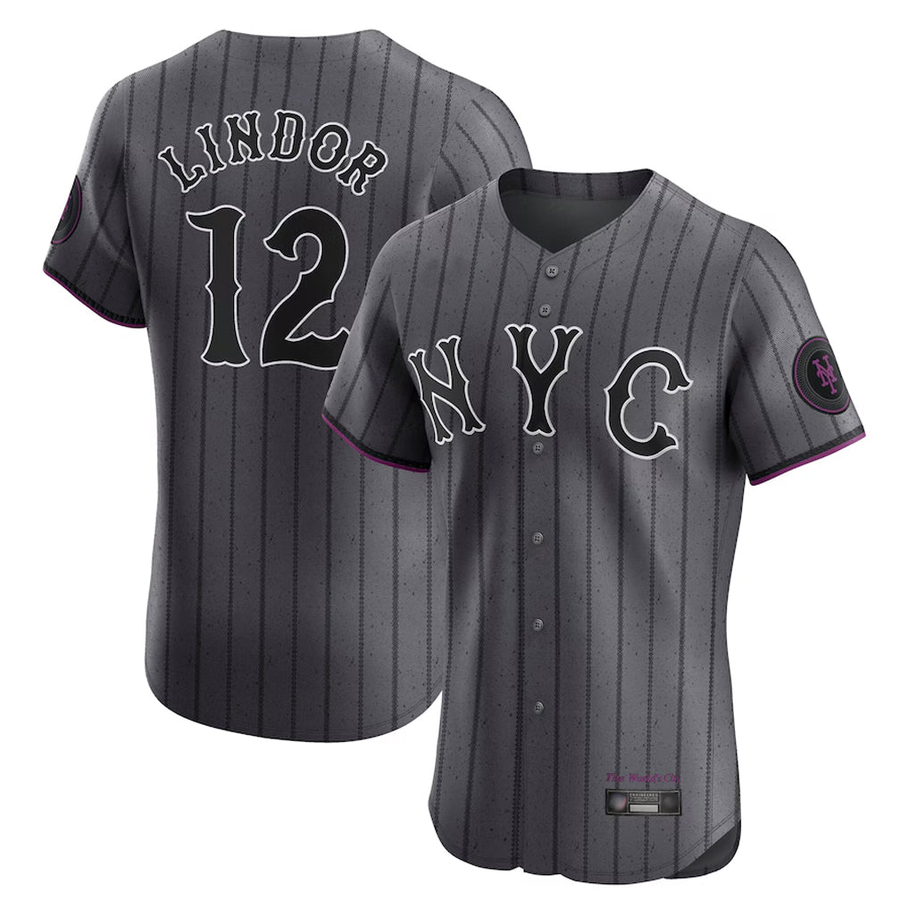 MATTH NY.Mets #12 Francisco Lindor Player Gray City Connect Limited Elite Home Stitched Jerseys
