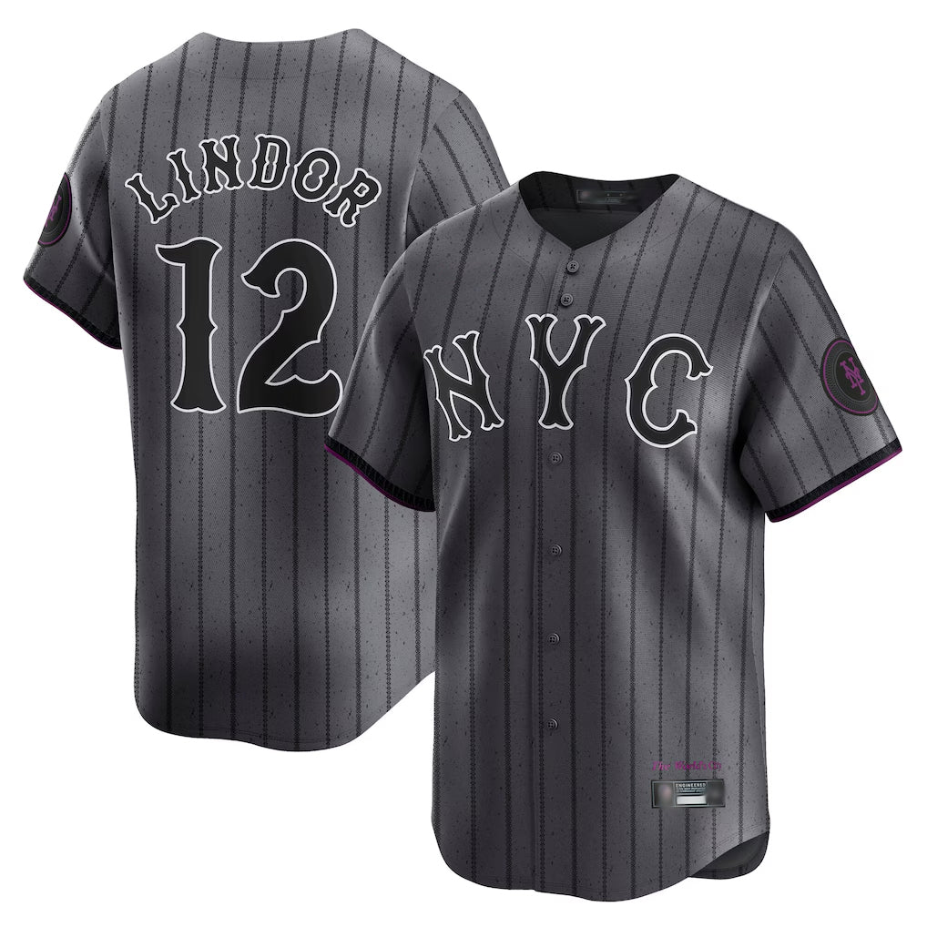 MATTH NY.Mets #12 Francisco Lindor Player Gray City Connect Limited Stitched Jerseys