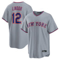 MATTH NY.Mets #12 Francisco Lindor Player Gray Road Home Game Stitched Jerseys