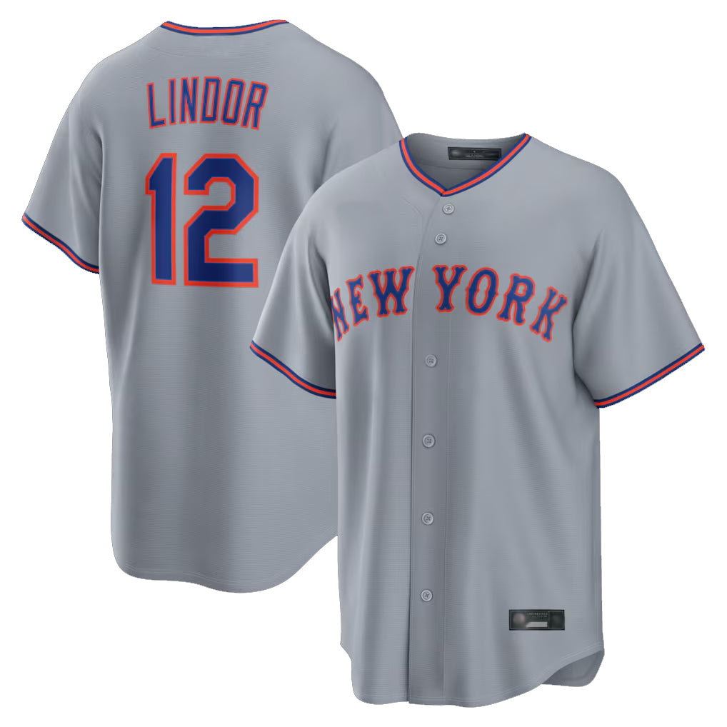 MATTH NY.Mets #12 Francisco Lindor Player Gray Road Home Game Stitched Jerseys