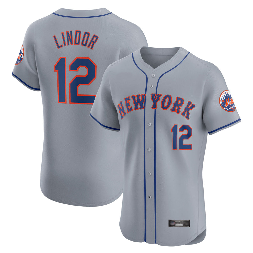 MATTH NY.Mets #12 Francisco Lindor Player Gray Road Limited Elite Home Stitched Jerseys