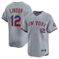 MATTH NY.Mets #12 Francisco Lindor Player Gray Road Limited Home Stitched Jerseys