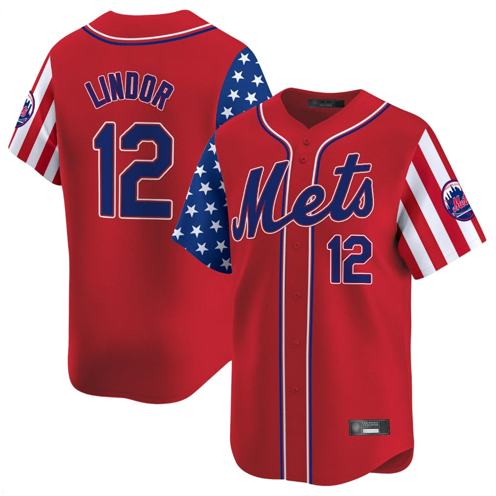 MATTH NY.Mets #12 Francisco Lindor Player Red 2025 Independence Day Vapor Premier Limited  Stitched Jerseys