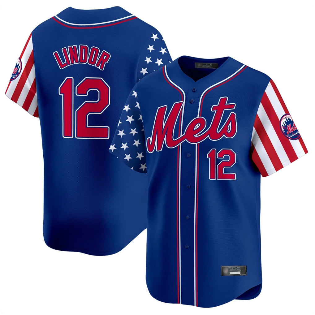 MATTH NY.Mets #12 Francisco Lindor Player Royal 2025 Independence Day Vapor Premier Limited  Stitched Jerseys
