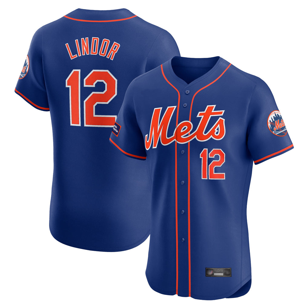 MATTH NY.Mets #12 Francisco Lindor Player Royal Limited Elite Home Stitched Jerseys