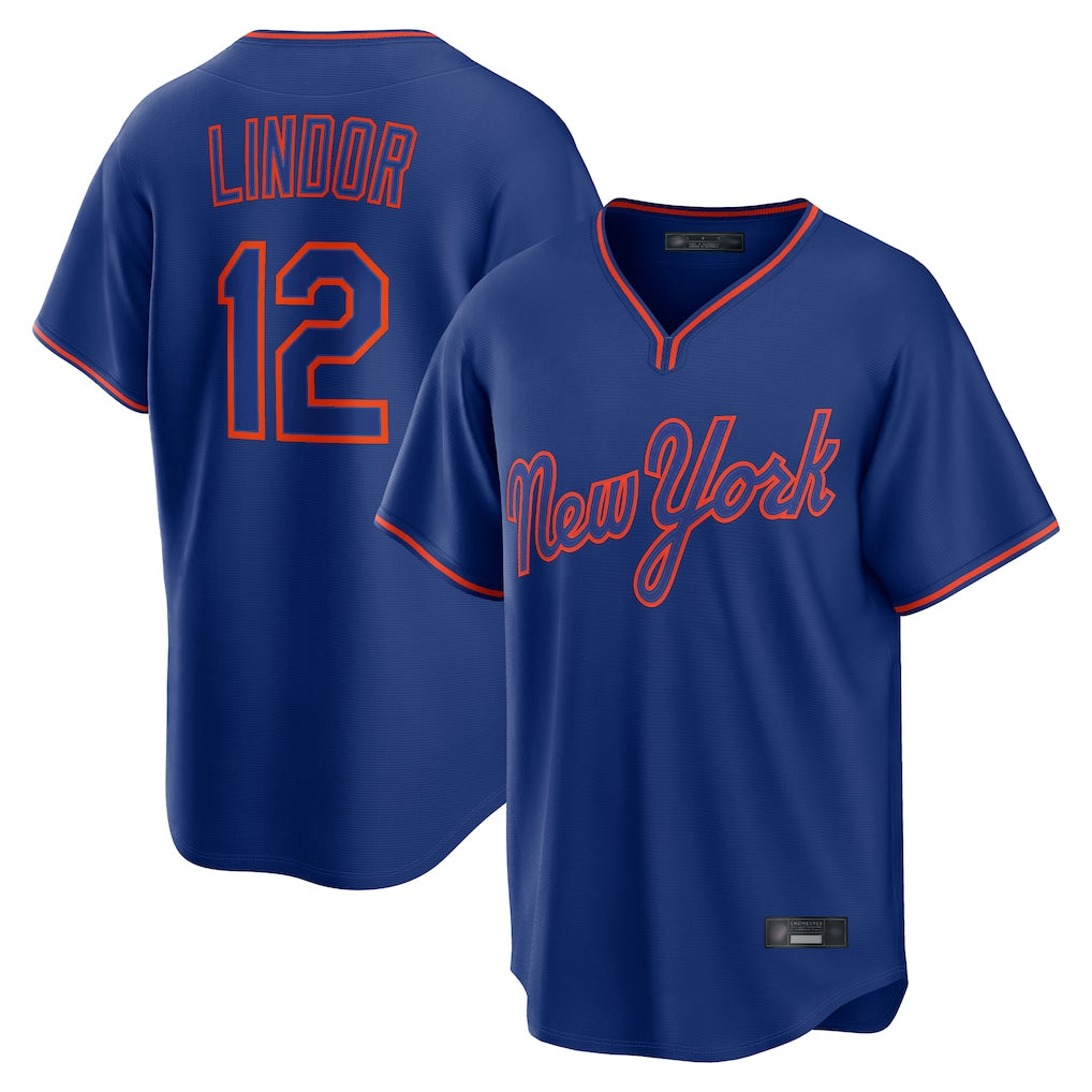 MATTH NY.Mets #12 Francisco Lindor Player Royal T-shirt Home Game Stitched Jerseys
