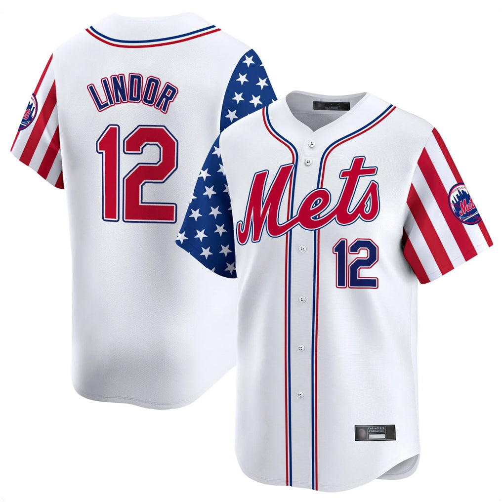MATTH NY.Mets #12 Francisco Lindor Player White 2025 Independence Day Vapor Premier Limited  Stitched Jerseys
