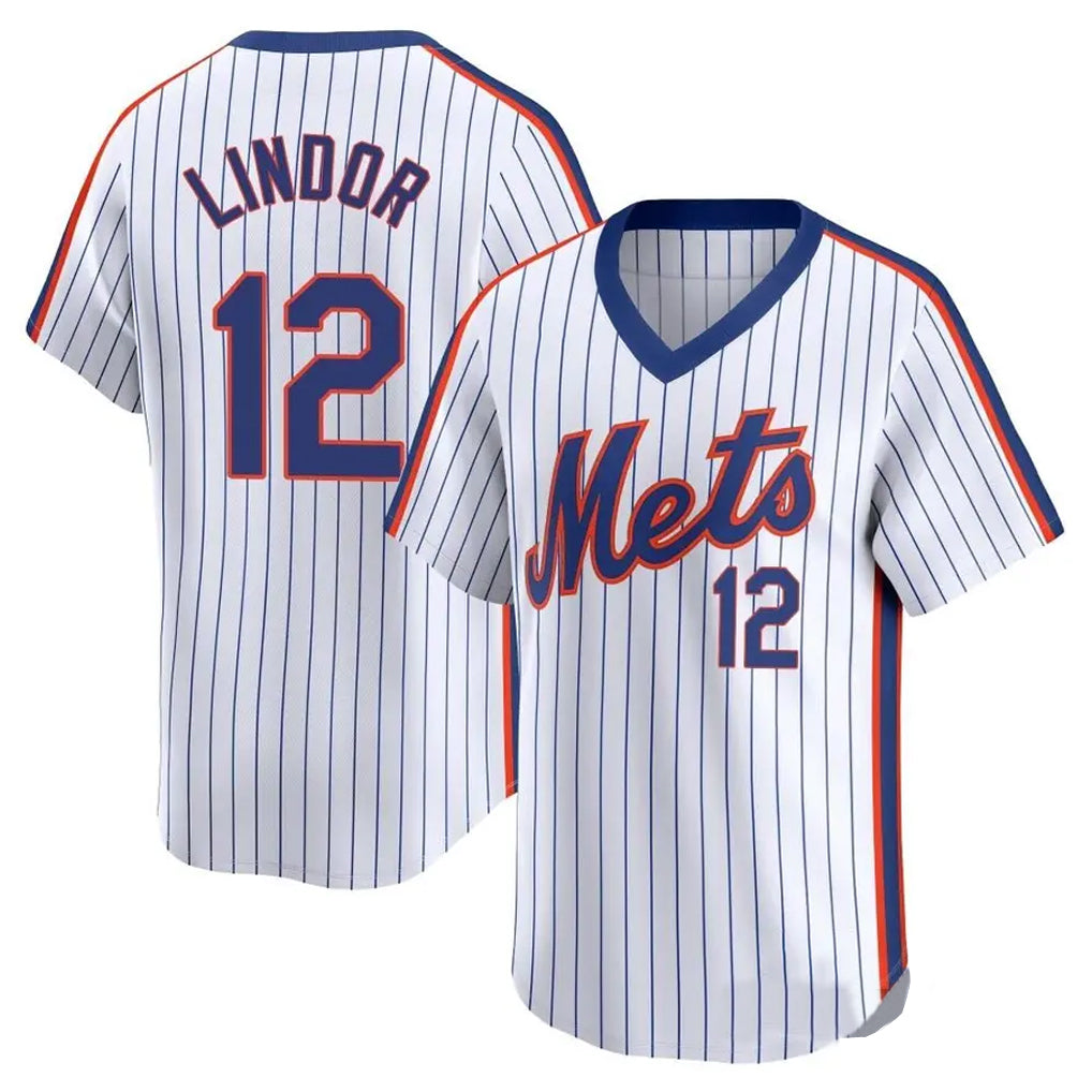 MATTH NY.Mets #12 Francisco Lindor Player White Cooperstown Collection T-shirt Game Stitched Jerseys
