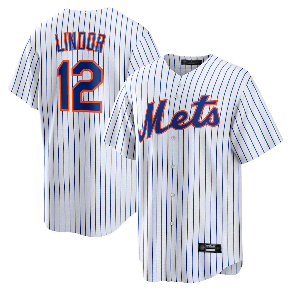 MATTH NY.Mets #12 Francisco Lindor Player White Home Game Stitched Jerseys