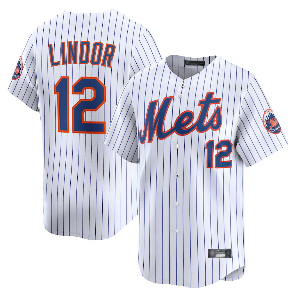 MATTH NY.Mets #12 Francisco Lindor Player White Home Limited Stitched Jerseys