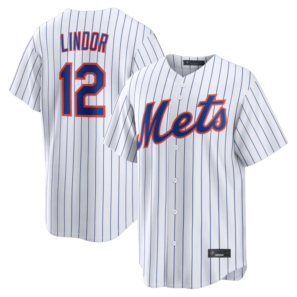 MATTH NY.Mets #12 Francisco Lindor Player White Home Replica Stitched Jerseys