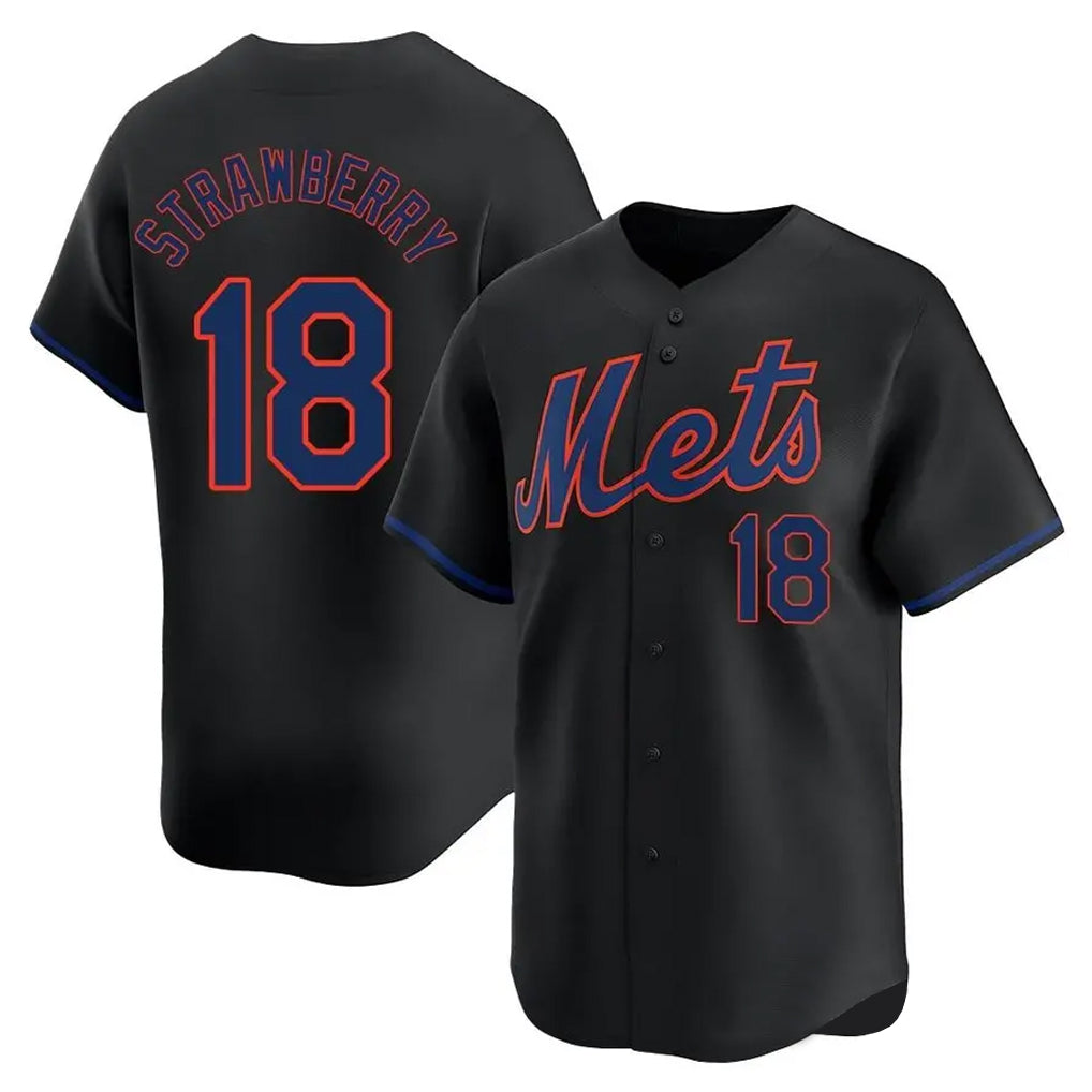 MATTH NY.Mets #18 Darryl Strawberry Player Black Alternate Home Limited Stitched Jerseys