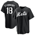 MATTH NY.Mets #18 Darryl Strawberry Player Black Home Game Stitched Jerseys