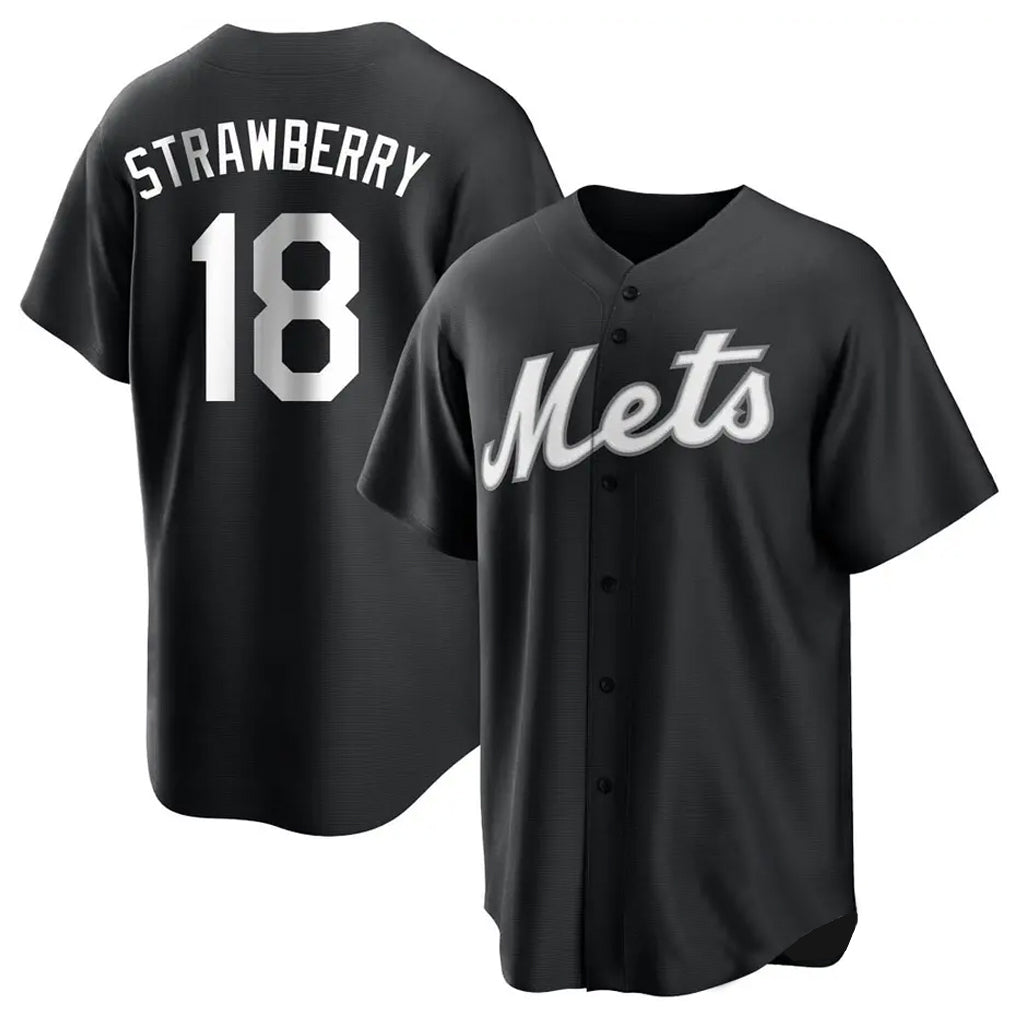 MATTH NY.Mets #18 Darryl Strawberry Player Black Home Game Stitched Jerseys