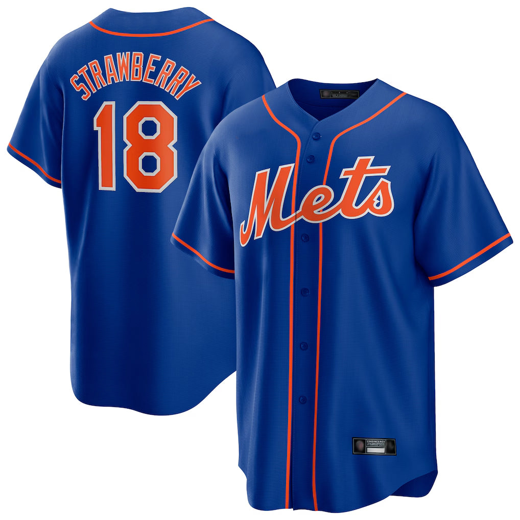 MATTH NY.Mets #18 Darryl Strawberry Player Royal Home Game Stitched Jerseys