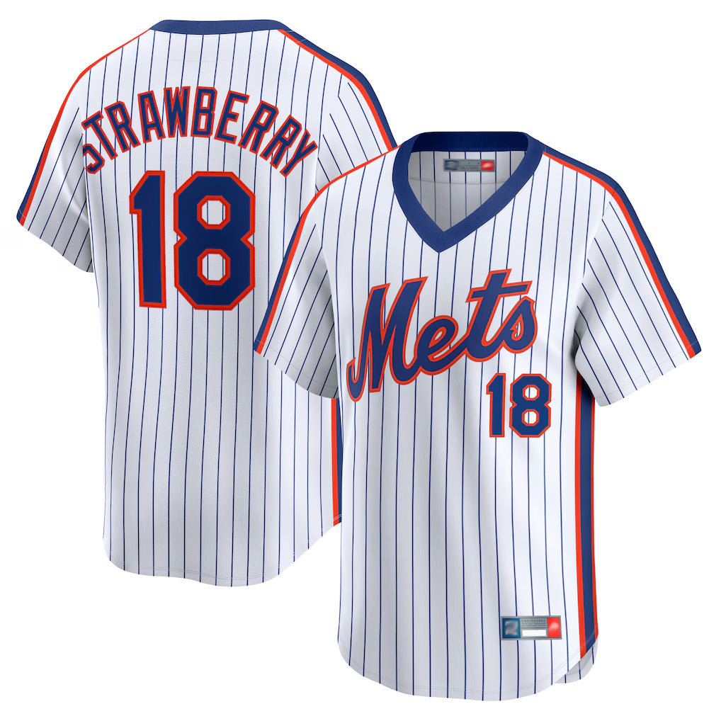 MATTH NY.Mets #18 Darryl Strawberry Player White Cooperstown Collection T-shirt Game Stitched Jerseys
