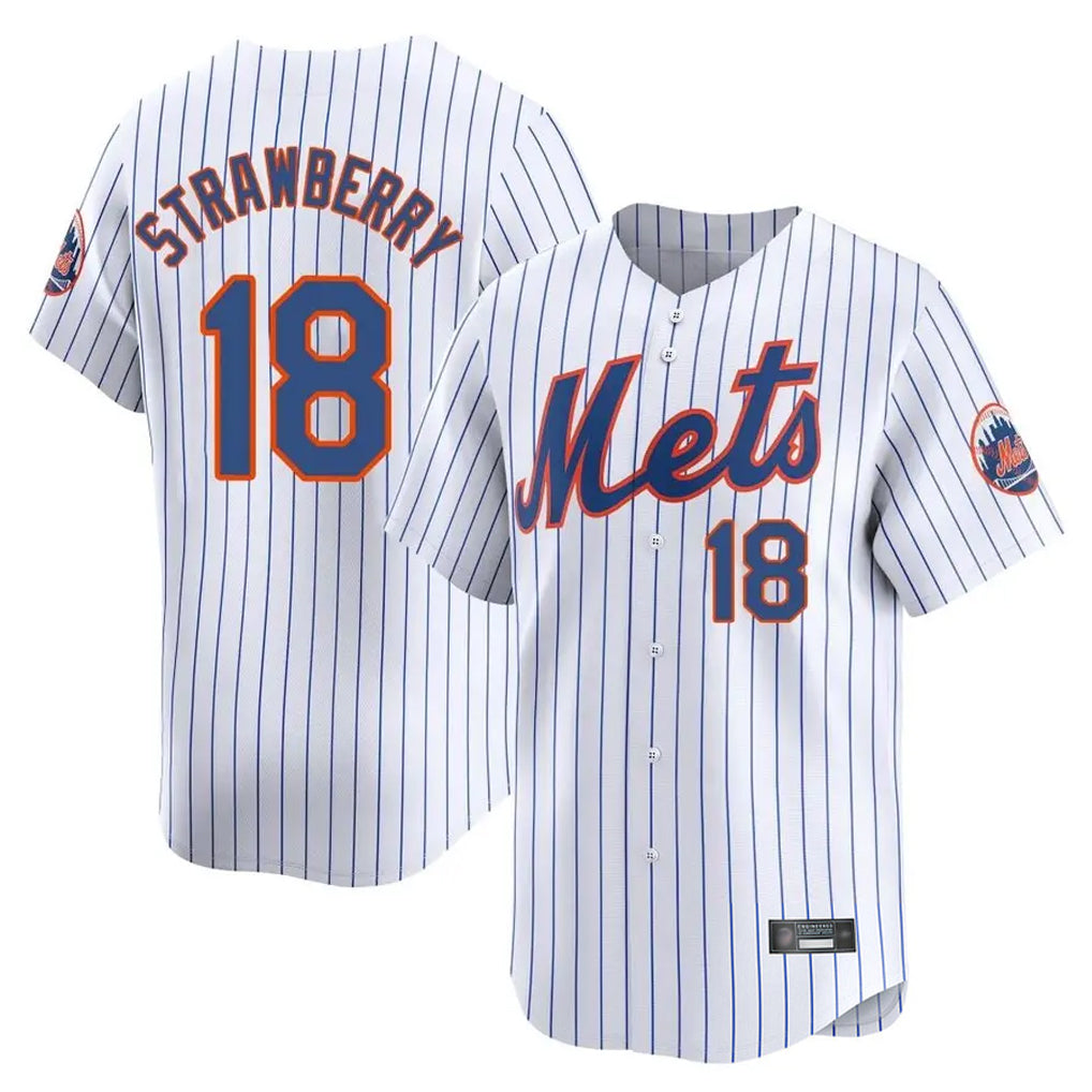 MATTH NY.Mets #18 Darryl Strawberry Player White Home Limited Stitched Jerseys