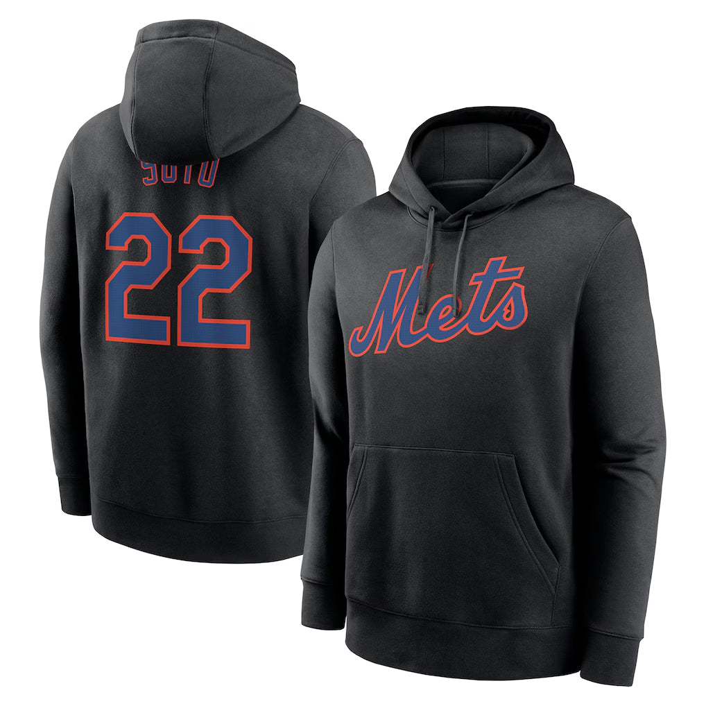 MATTH NY.Mets #22 Juan Soto Player Black Club Pullover Hoodie Game Stitched Jerseys