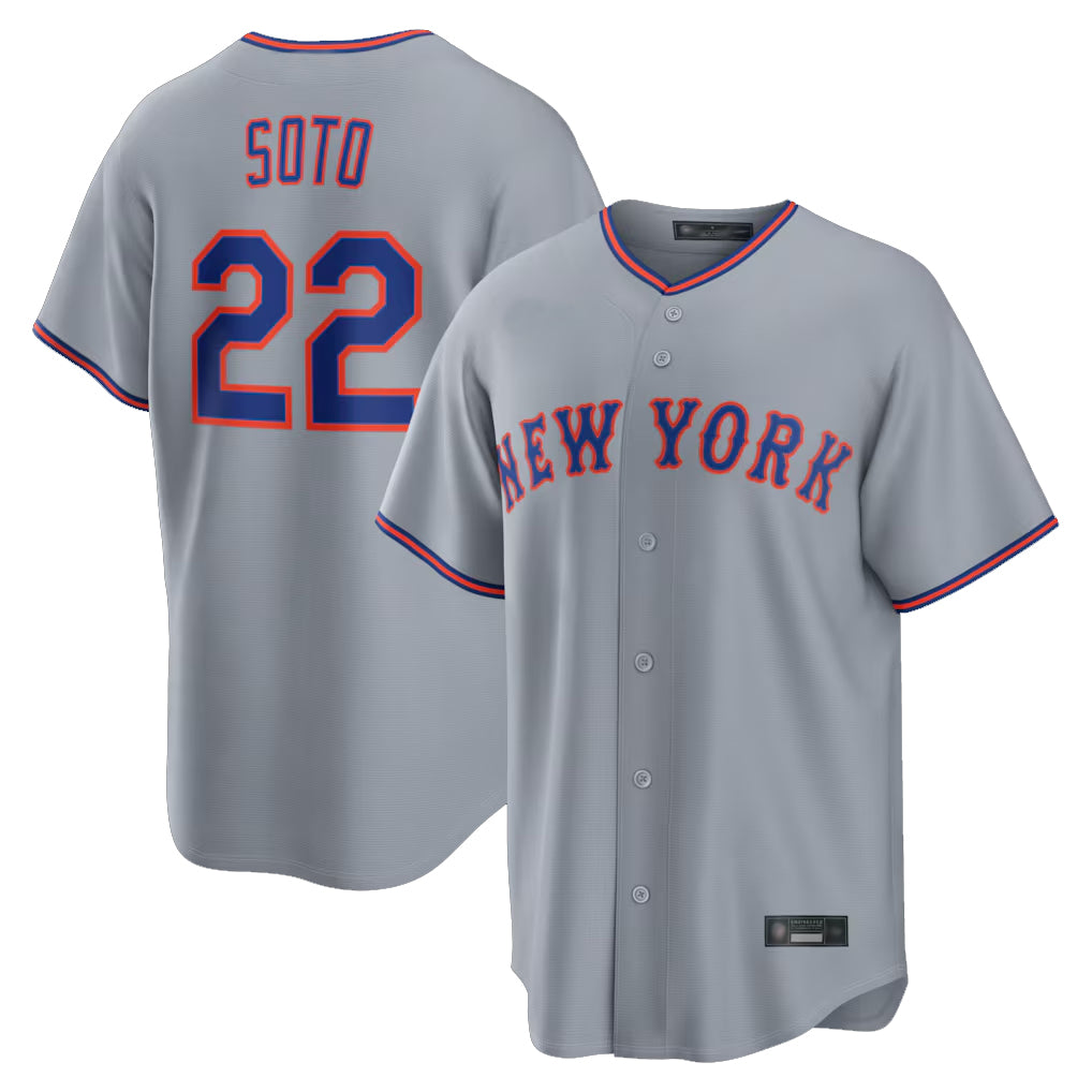 MATTH NY.Mets #22 Juan Soto Player Gray Road Home Game Stitched Jerseys