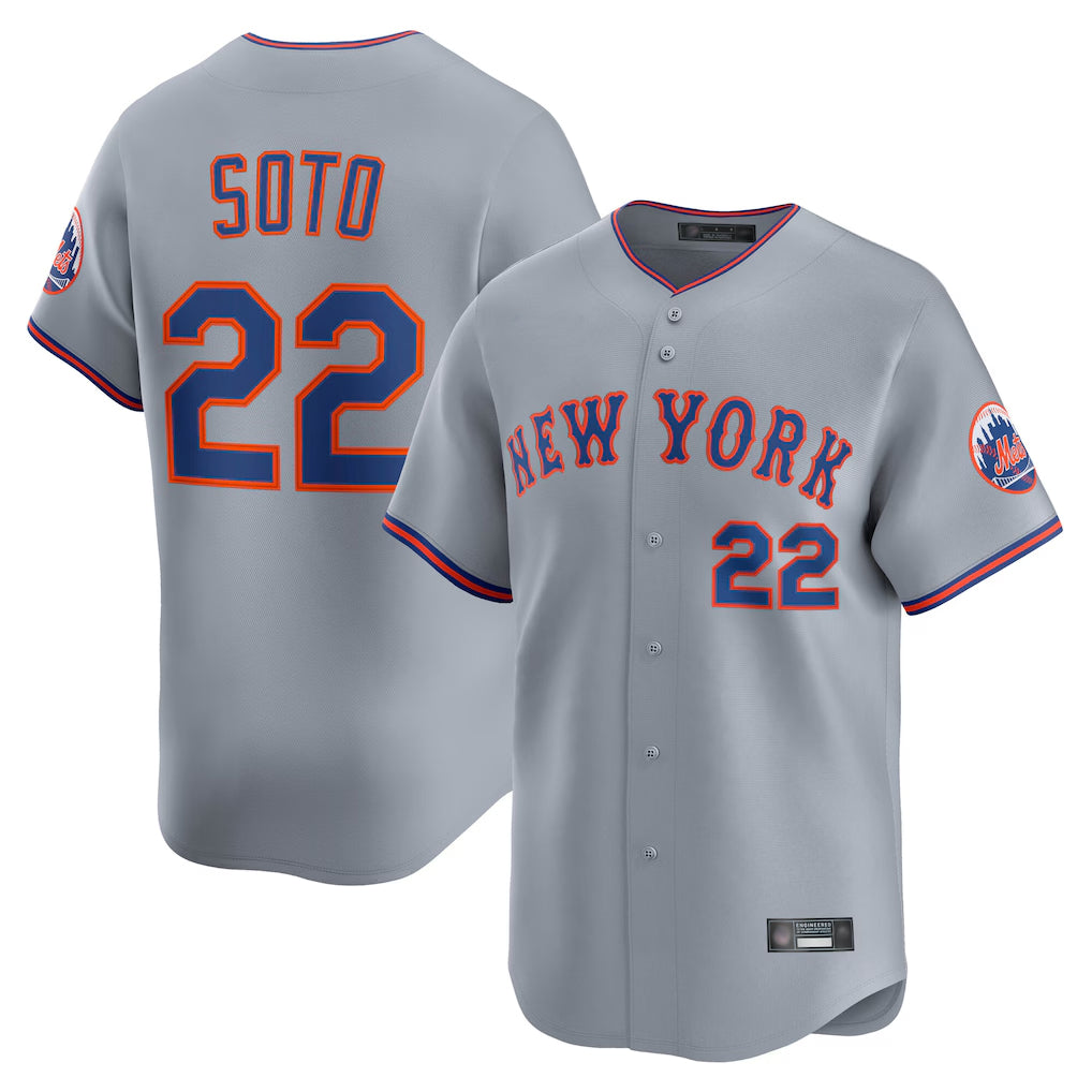 MATTH NY.Mets #22 Juan Soto Player Gray Road Limited Home Stitched Jerseys
