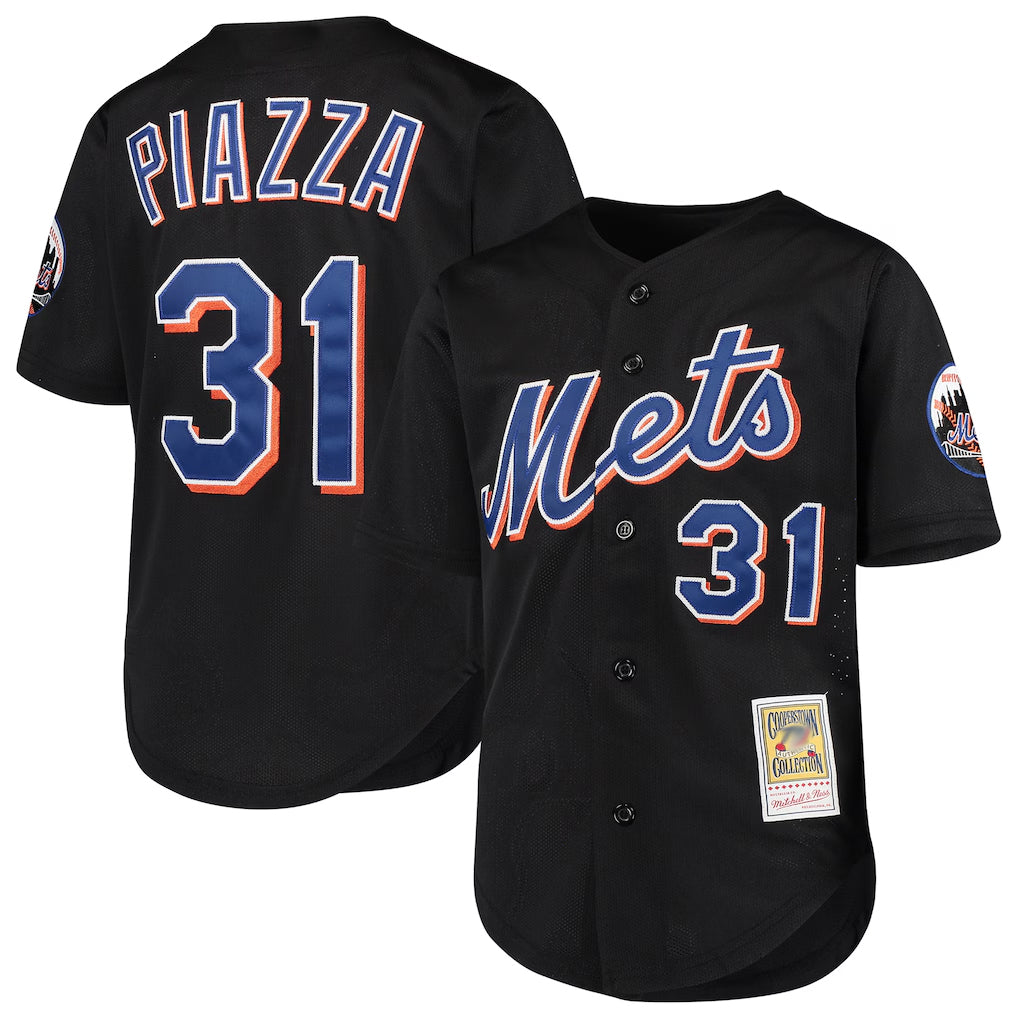 MATTH NY.Mets #31 Mike Piazza Player Black Mitchell & Ness Cooperstown Collection Home Limited Stitched Jerseys