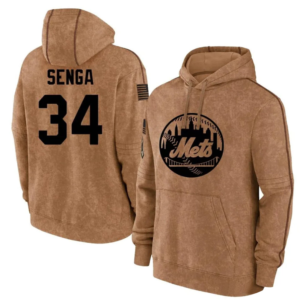 MATTH NY.Mets #34 Kodai Senga Player Brown Club Pullover Hoodie Game Stitched Jerseys