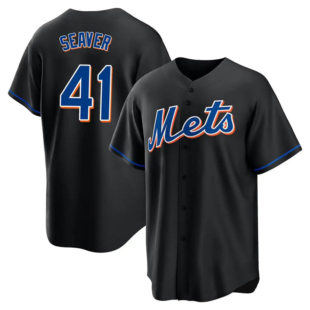 MATTH NY.Mets #41 Tom Seaver Player Black Replica Home Game Stitched Jerseys