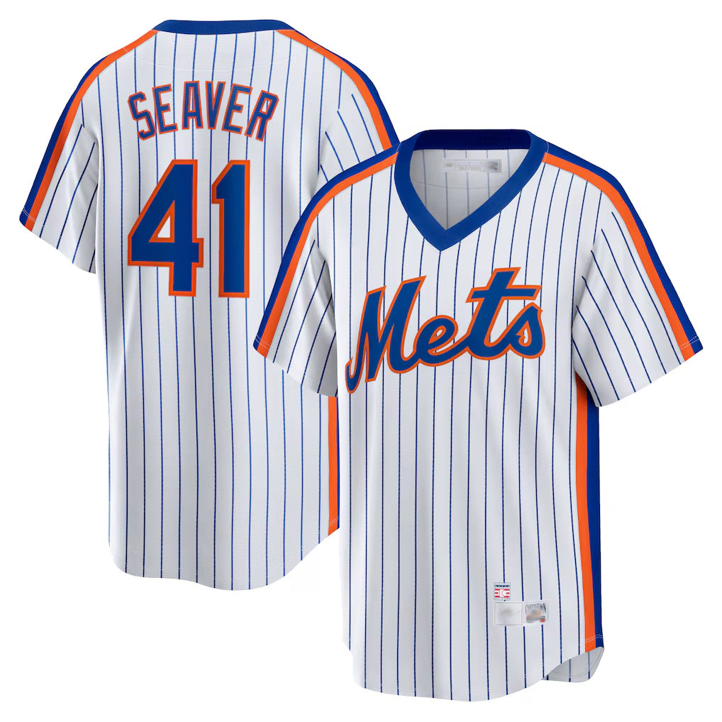MATTH NY.Mets #41 Tom Seaver Player White Cooperstown Collection T-shirt Home Stitched Jerseys