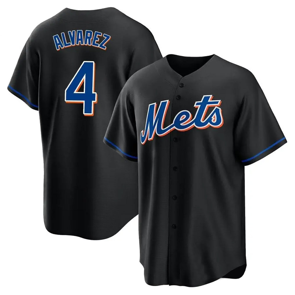 MATTH NY.Mets #4 Francisco Alvarez Player Black Replica Home Game Stitched Jerseys